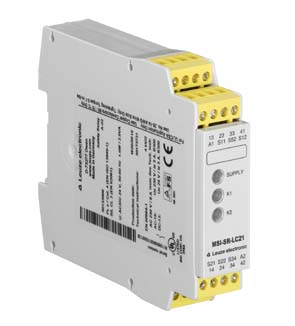 Rơle an toàn Leuze dòng tiêu chuẩn — module nhỏ gọn lắp rail DIN cho máy đơn lẻ