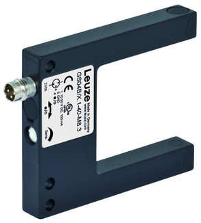 Cảm biến chữ U Leuze — tích hợp emitter và receiver trong thân hình chữ U, phát hiện vật thể nhỏ và dán nhãn