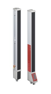 Màn chắn ánh sáng Leuze thiết kế mảnh (narrow) — lắp đặt trong không gian hạn chế, băng tải chật